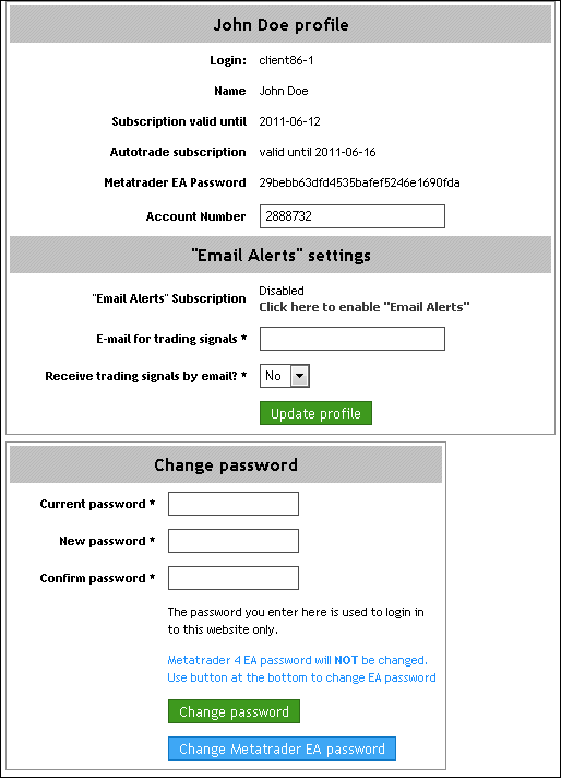 Remote Trade Copier User Profile
