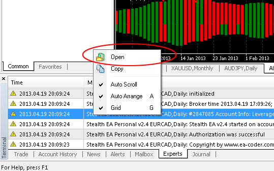 Open MT4 Experts log files folder easily