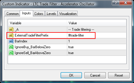 External trade filter AC settings