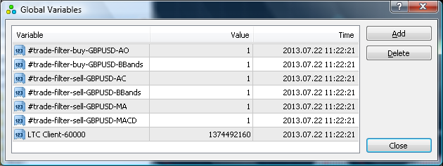 Global variables in MT4 Local Trade Copier trade filter values on 5 indicators