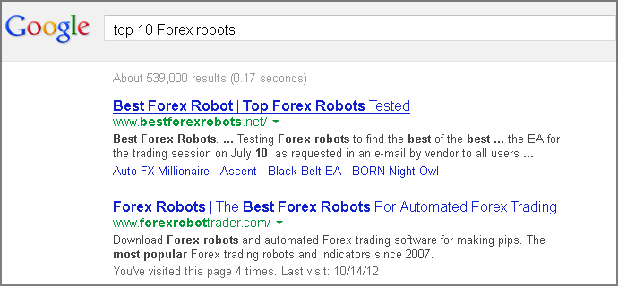 Top 10 Forex robots on Google search