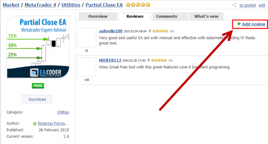 Leave a review for my Partial Close EA on MT4 App Market