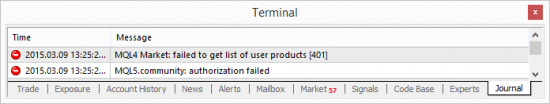 Error logging into MQL5 market. Authorization failed because of wrong password.