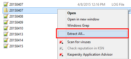 Extracting Zip archive with compressed and packed MT4 log files.