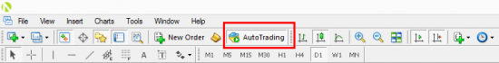 With this button you can turn Autotrading off or on. By default Autotrading is disabled in MT4 client terminal.