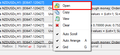 Click a right-mouse button anywhere inside the Experts or Journal tab and choose Open to access log files.