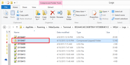 7x MT4 Log files compressed into one ZIP archive.