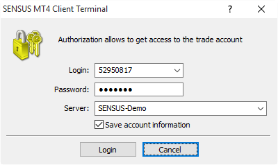 MT4 trading terminal login window