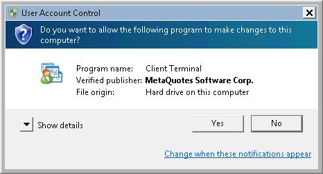 Windows UAC prevented MT4 Live Update prevented from running