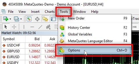 Basic MetaTrader 4 configuration Before using MT4 I prefer to do some basic configuration. Click on Tools - Options.