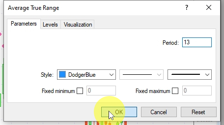ATR Indicator Settings I set my preferred settings for the Average True Range indicator and click OK. Useful read: Using ATR to Calculate Potential S&R Levels Daily 