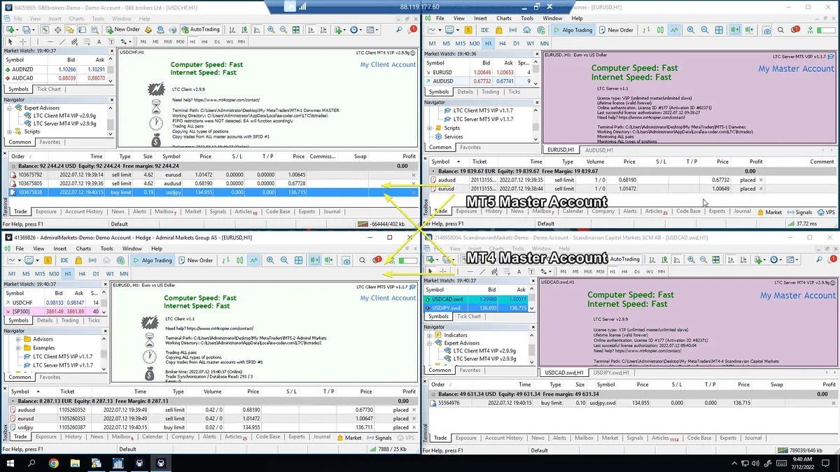MT4 and MT5 master accounts copying to MT4 and MT5 client accounts at the same time